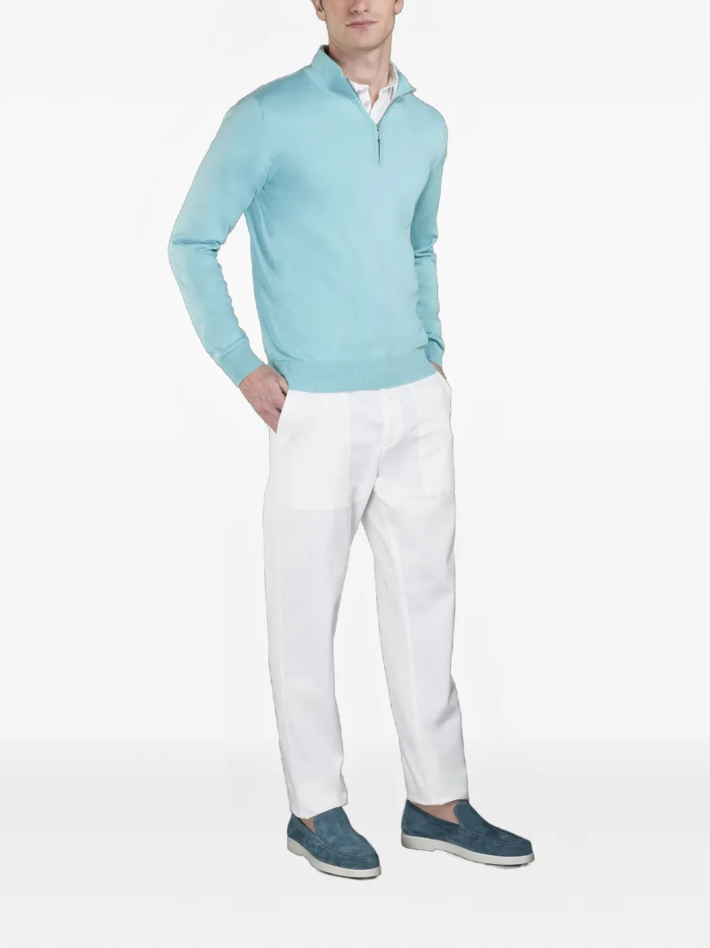 Moorer ATLANTE-SI5 katoenen trui met halve rits Blauw