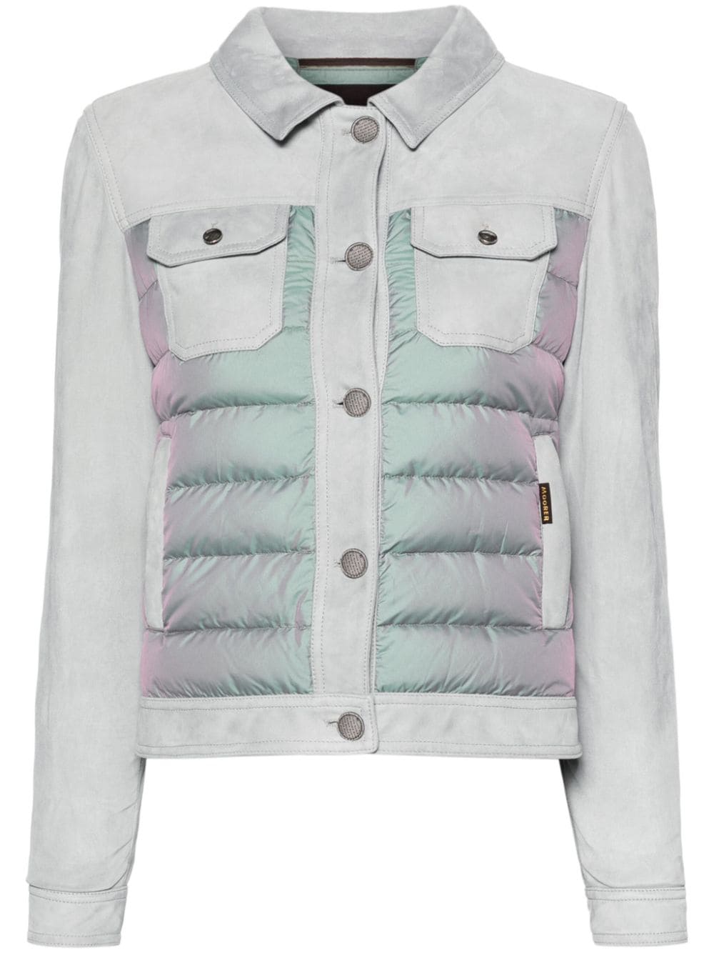 Moorer Petunia Quilted-panel Leather Jacket In Grey