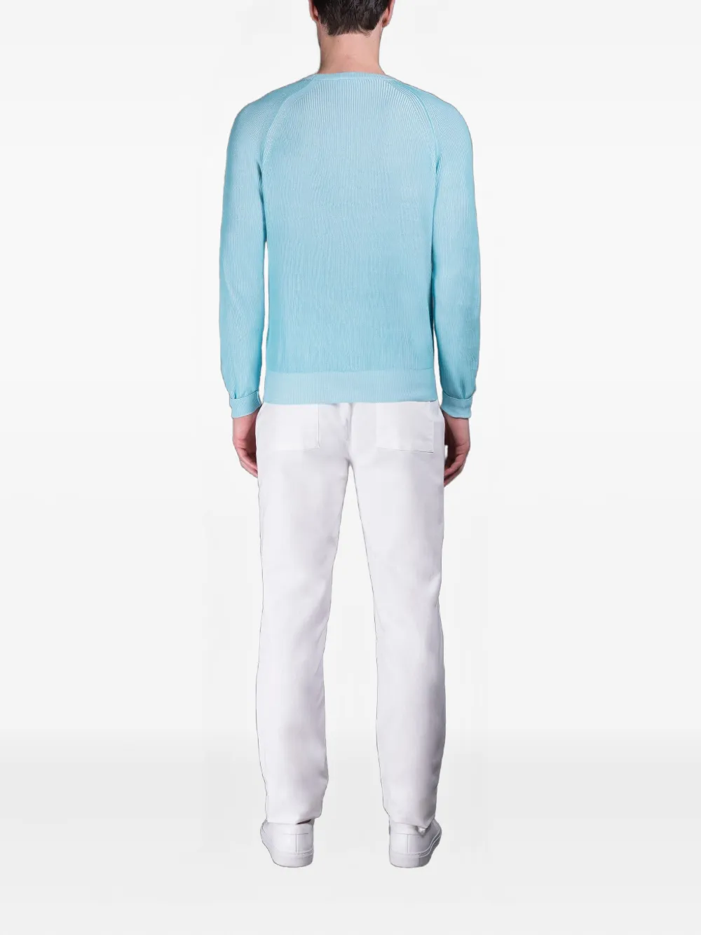 Moorer Ribbed Raglan-sleeve Sweater In Blue