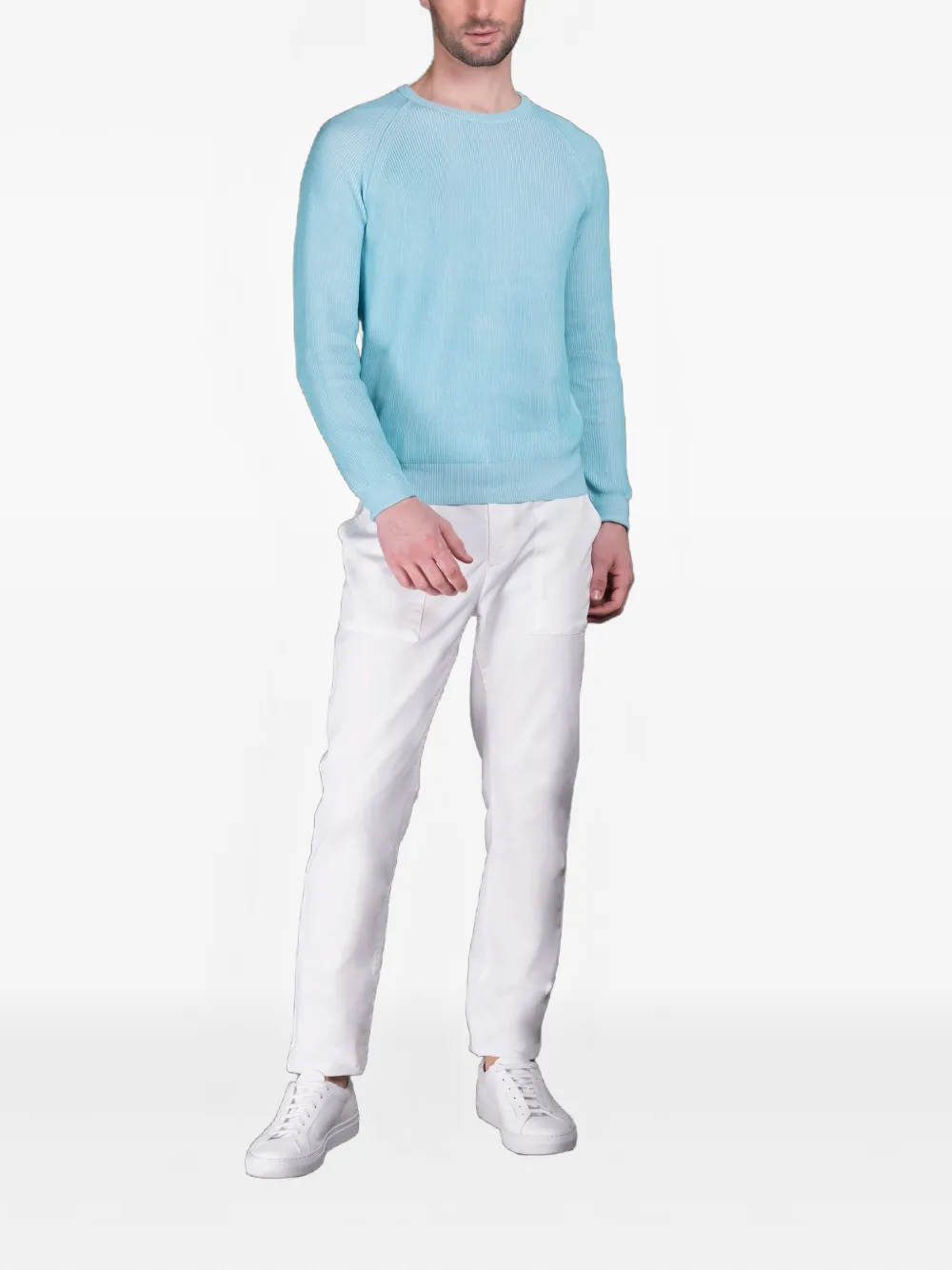 Moorer Ribbed Raglan-sleeve Sweater In Blue