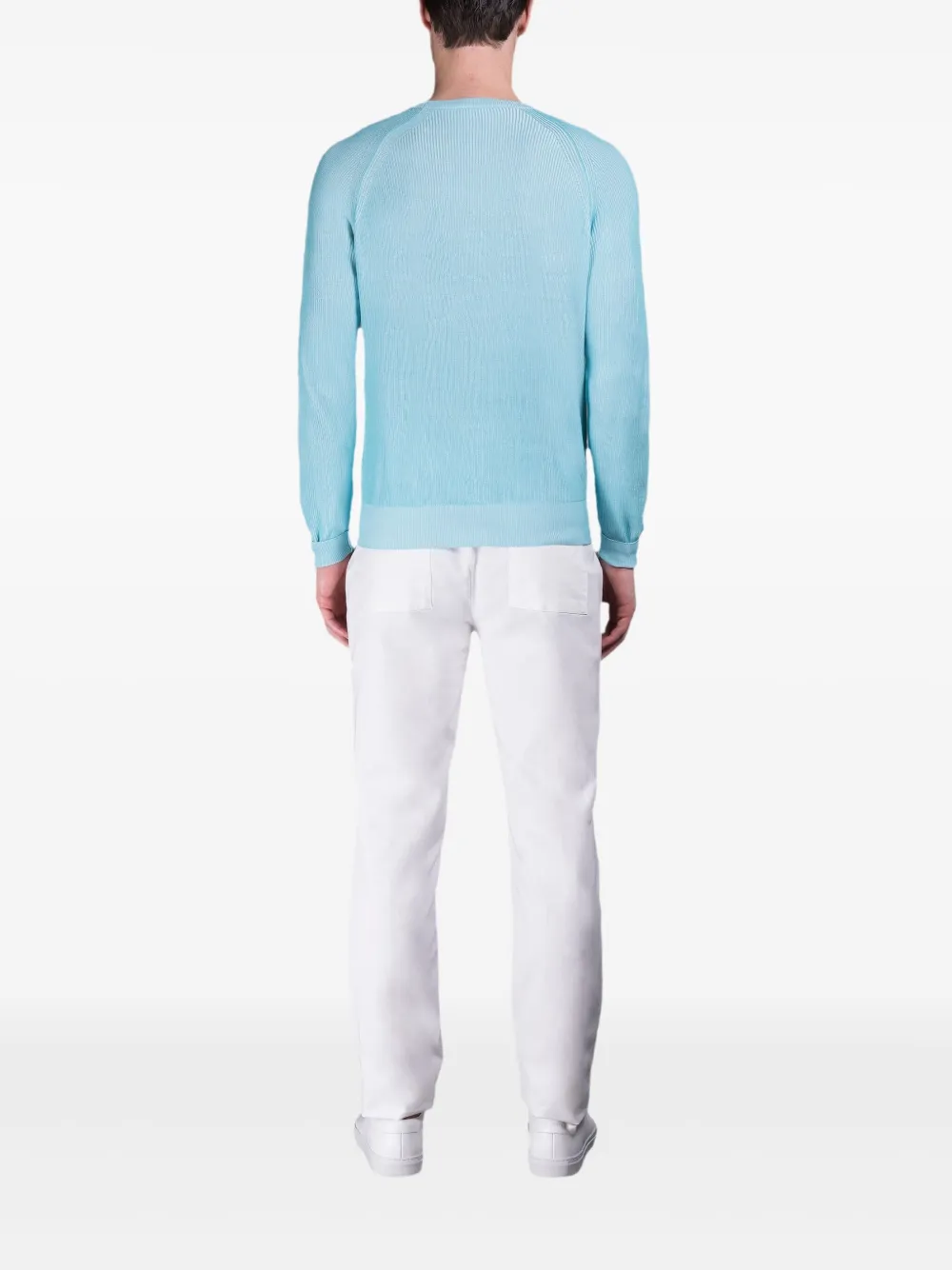 Moorer Geribbelde trui met raglan mouwen Blauw