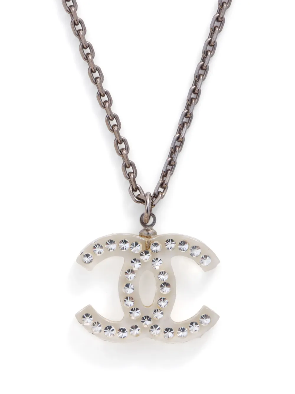 Pre-owned Chanel 2005 Cc Pendant Necklace In Silver