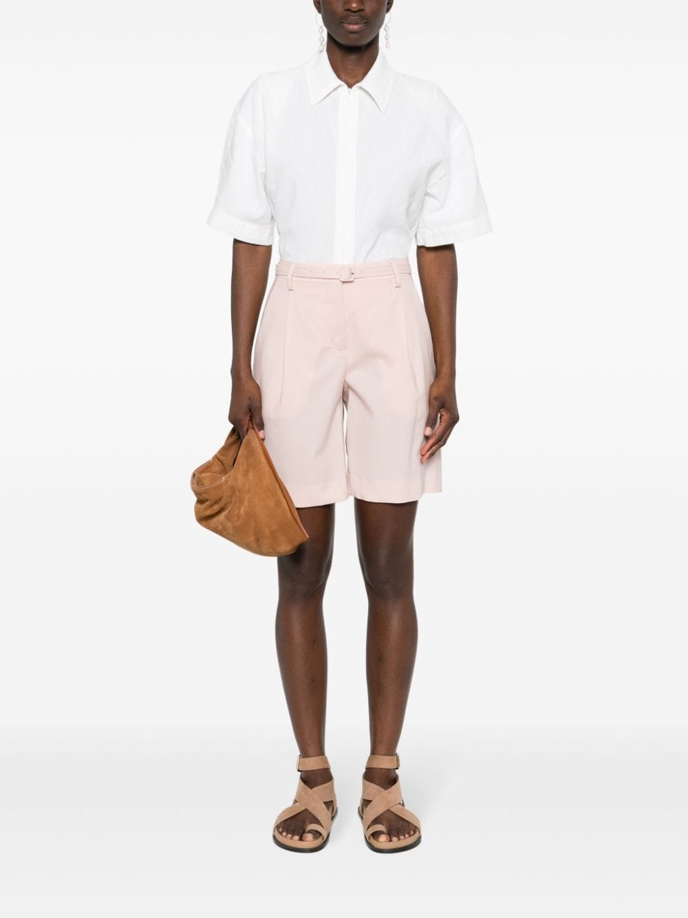 Shop Lardini Belted Pleated Shorts In Pink