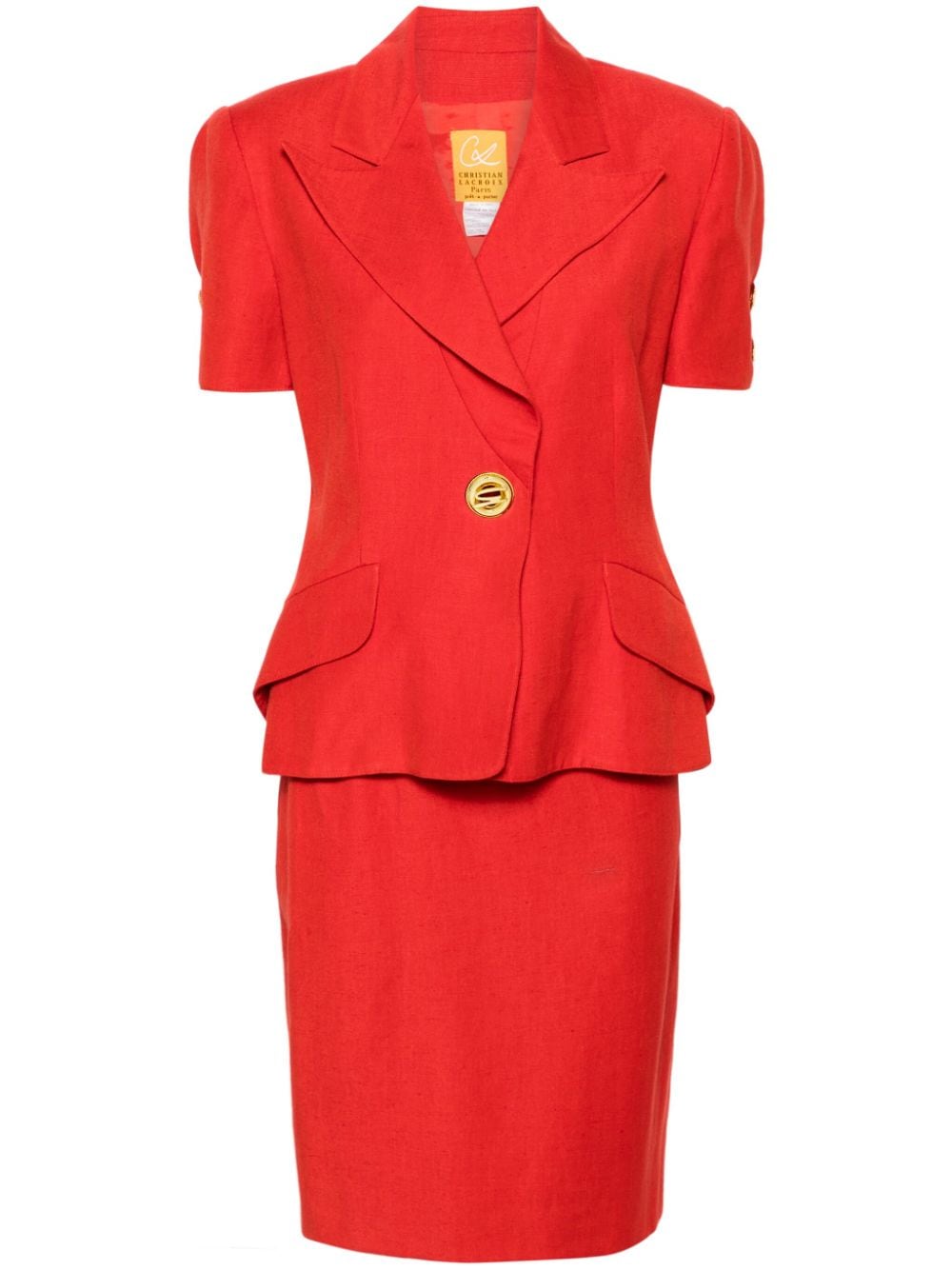 Pre-owned Christian Lacroix 1980s Single-breasted Blazer And Skirt Set In Orange