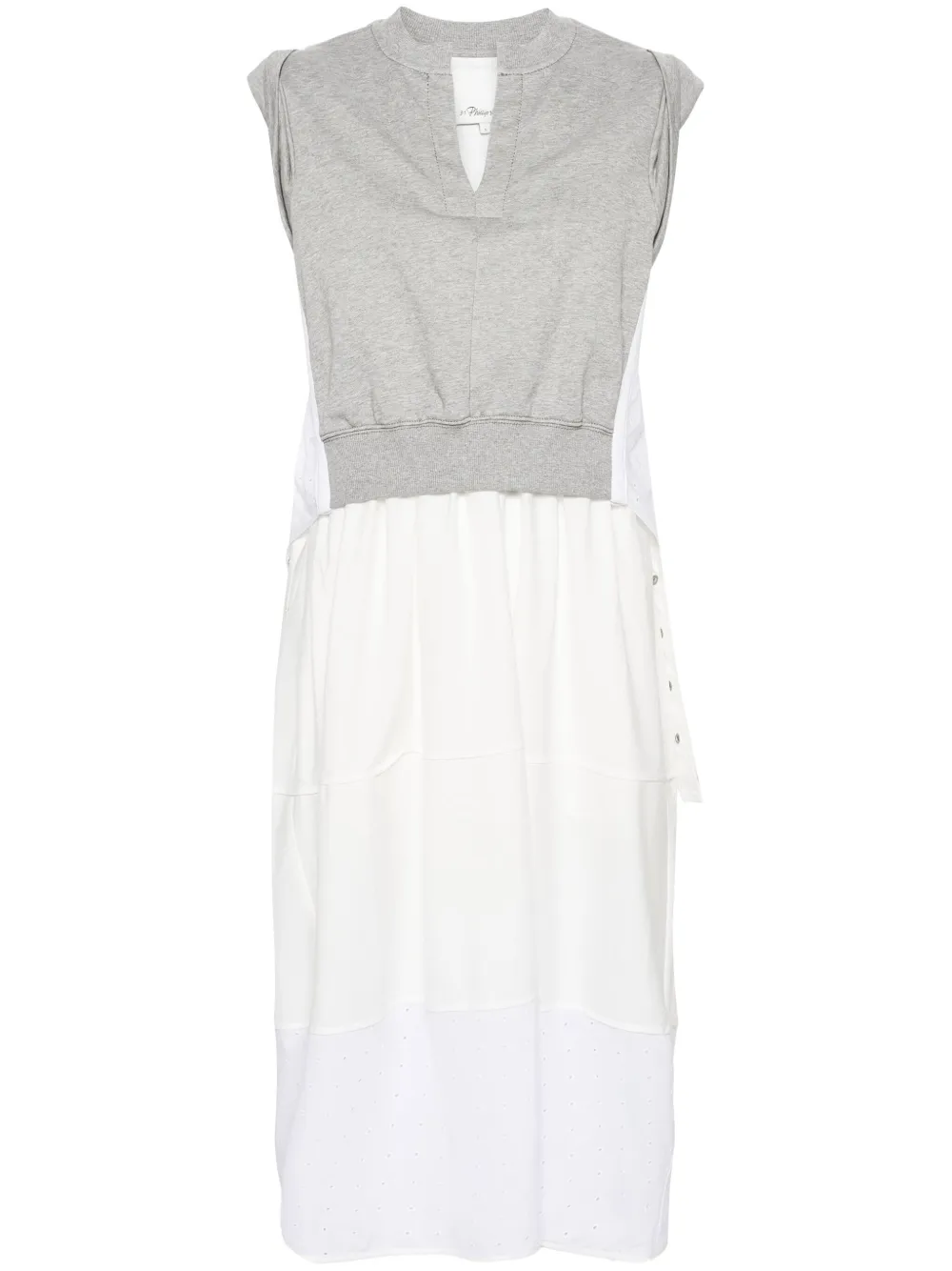 3.1 Phillip Lim Combo Tiered Sweatshirt Midi Dress In Grey Melange Ivory