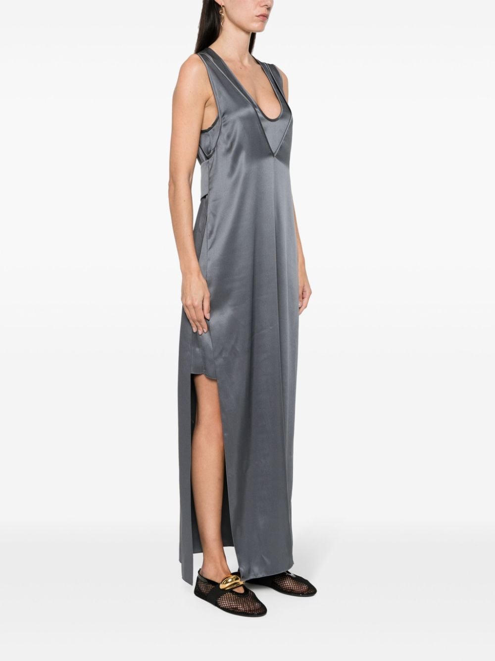 Shop Giorgio Armani Layered Silk Maxi Dress In Grey