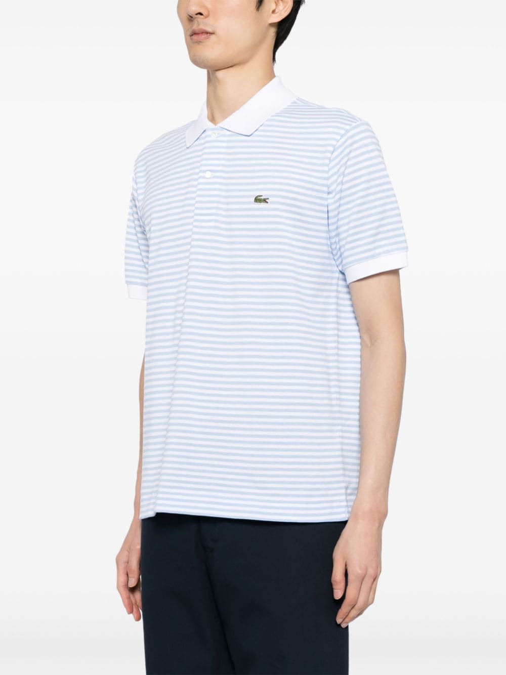 Shop Lacoste Logo-applique Striped Cotton Polo In Blue