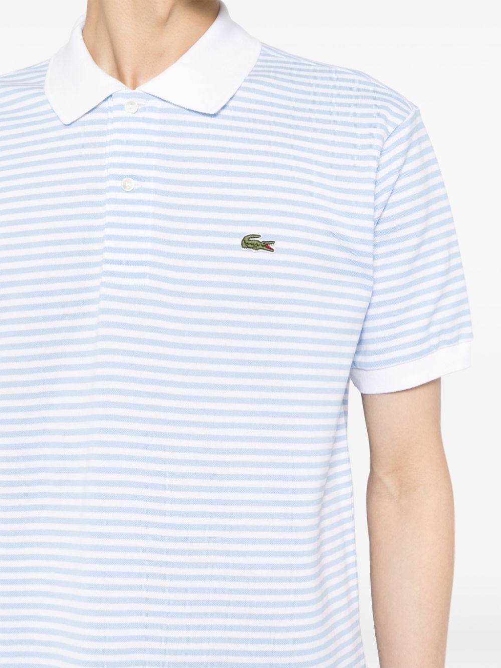 Shop Lacoste Logo-applique Striped Cotton Polo In Blue