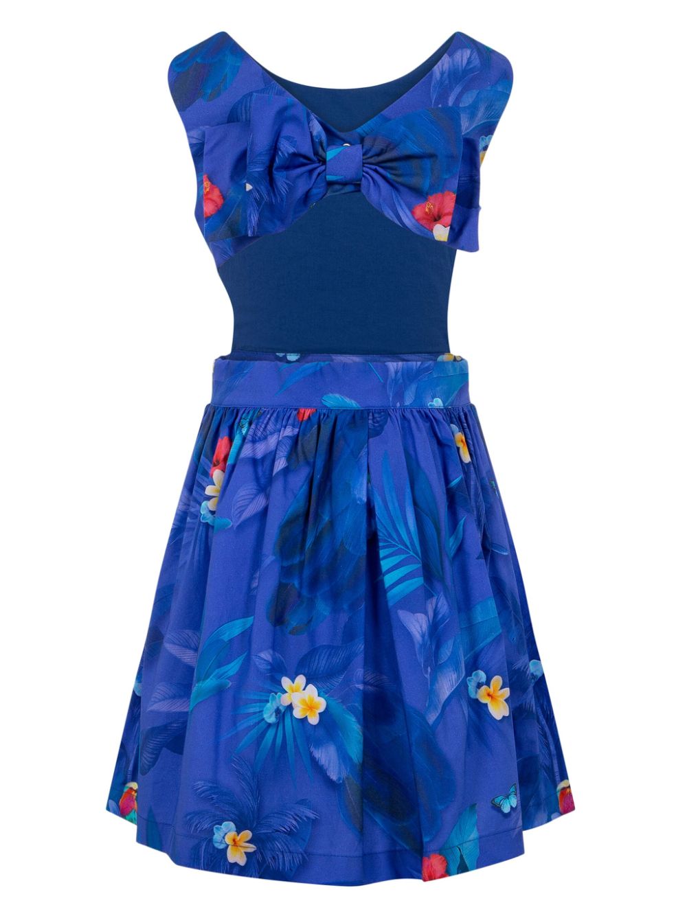 Lapin House feather-print cut-out dress - Blauw