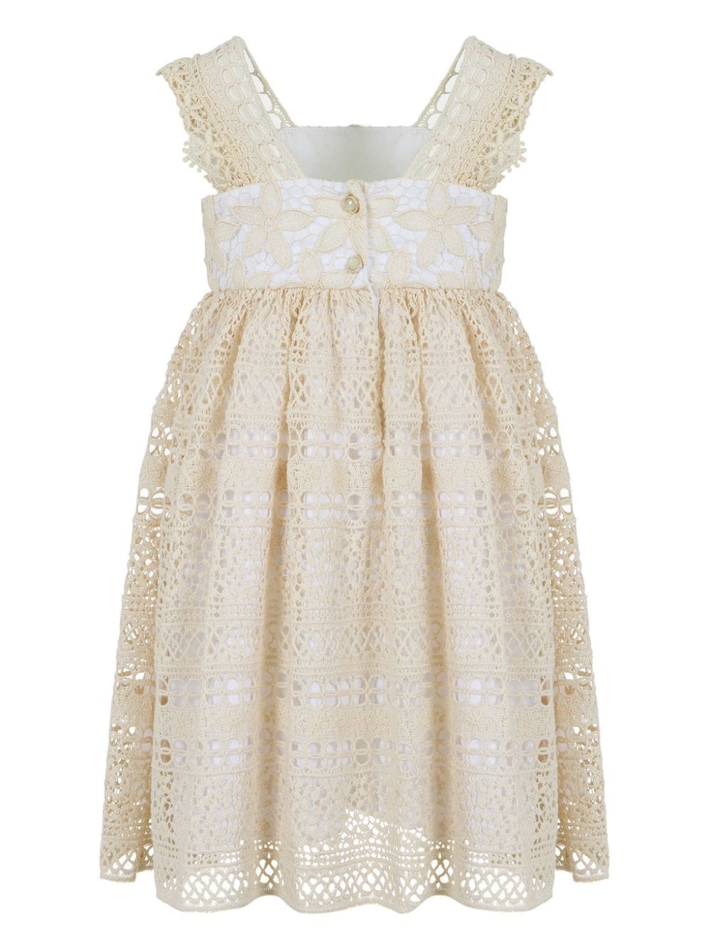 Shop Lapin House Crochet Empire Dress In Neutrals