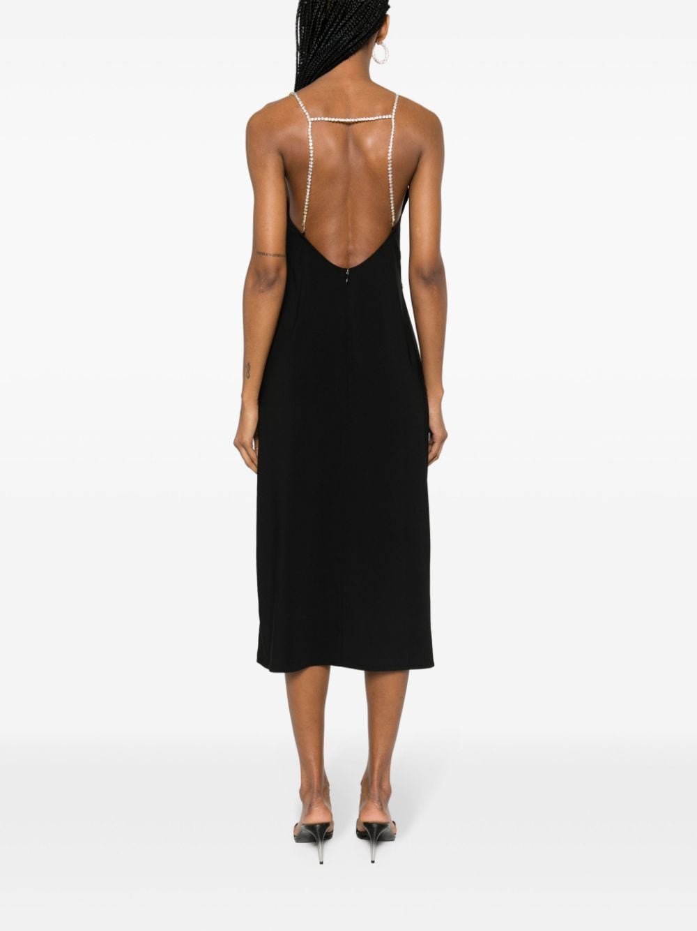 Shop Liu •jo Rhinestone-embellished Midi Dress In Black
