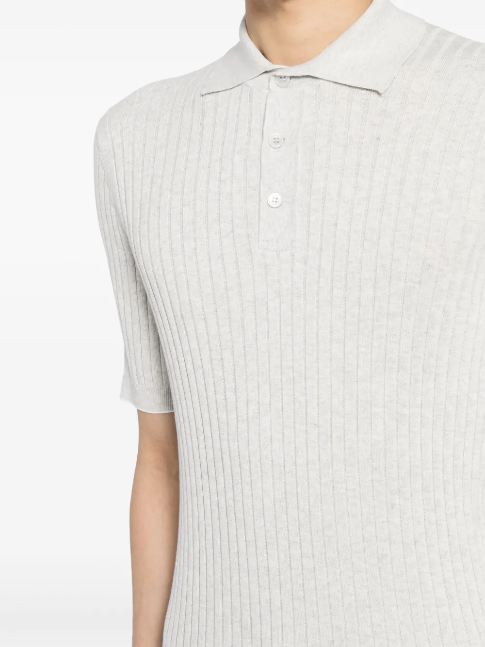 Shop Brunello Cucinelli Knitted Cotton Polo Shirt In Grey