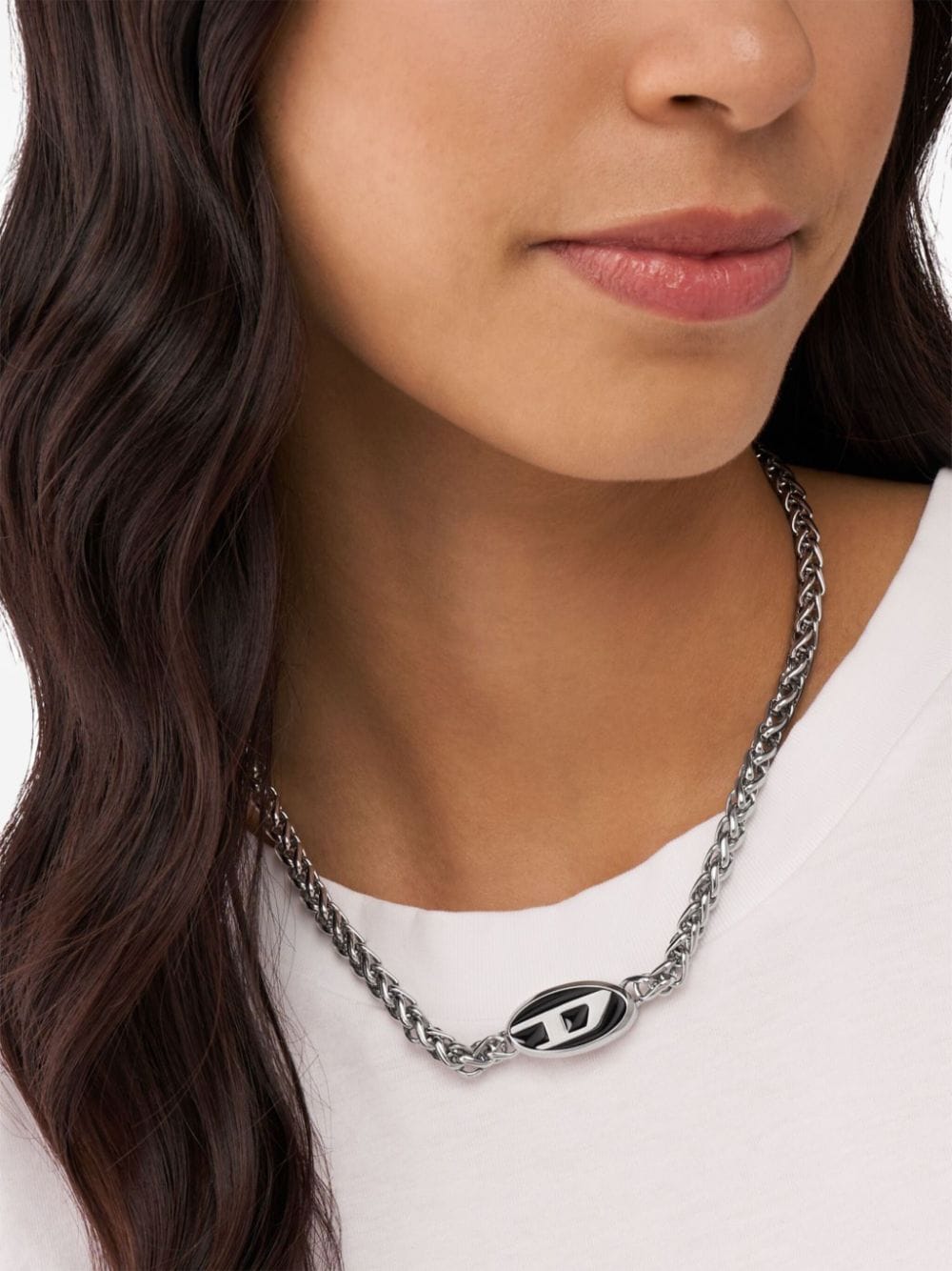 Shop Diesel Logo-pendant Chain Necklace In 银色