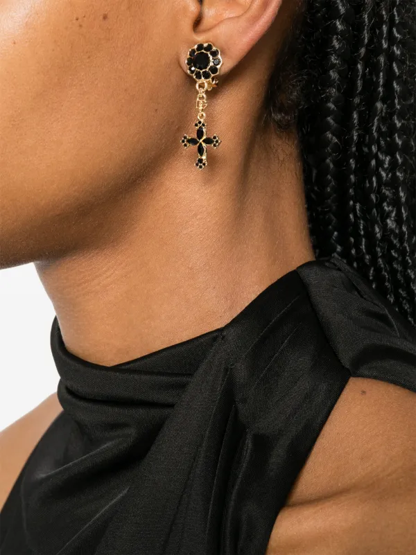 DOLCE & GABBANA クロスチャムフフヒアス WEQ6D1W1111 ZOO00ORO Creole earrings with rhinestone crosses in Gold for Women