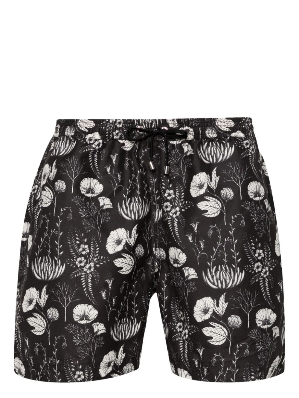 Sunspel Leaf-print Swim Shorts In Black