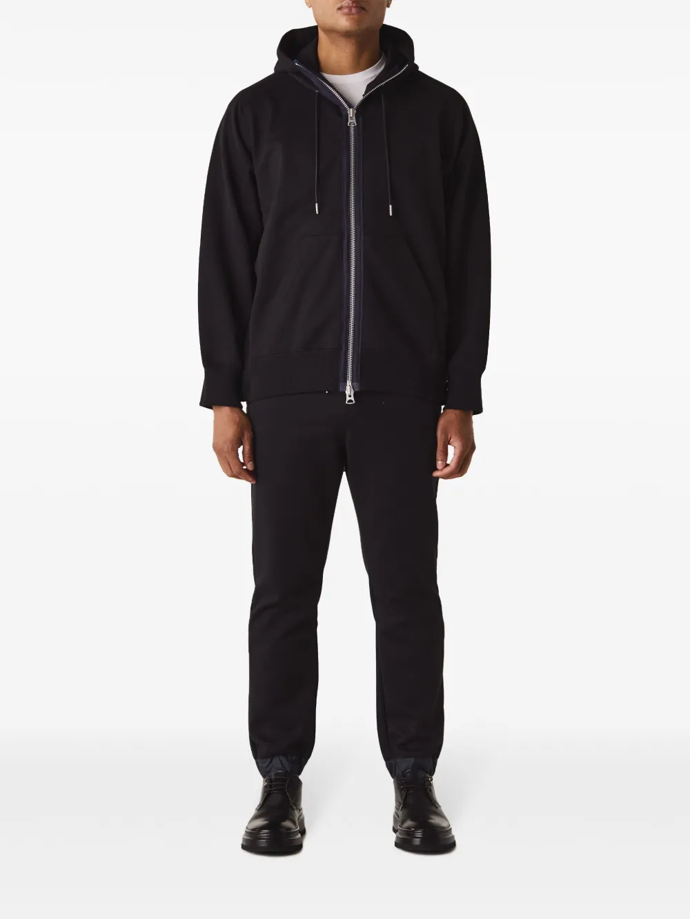 Shop Sacai Zip-up Cotton Hoodie In Blue