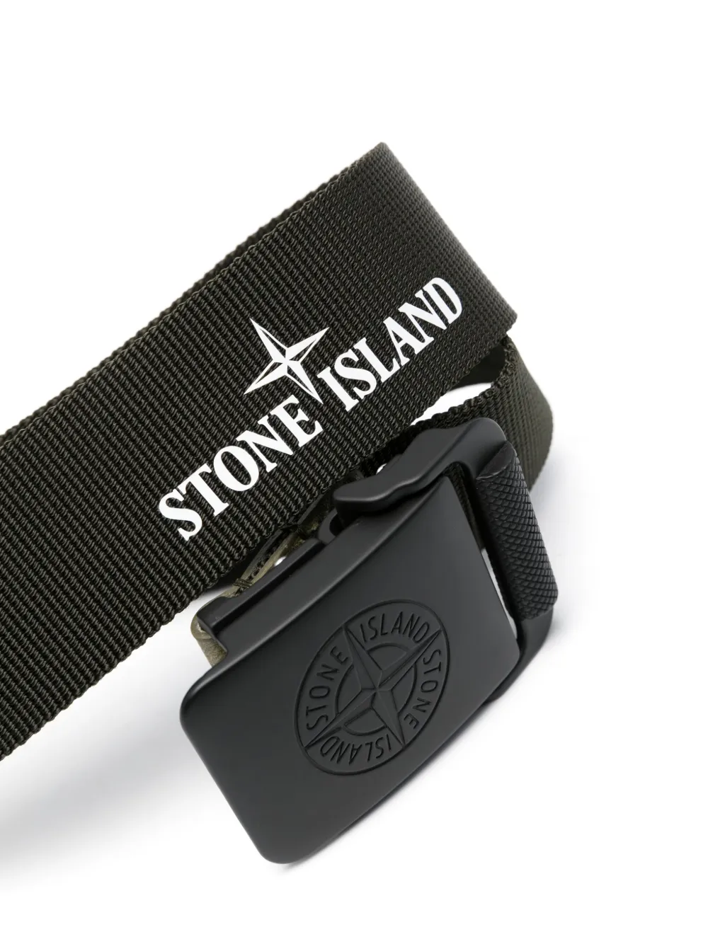 Shop Stone Island Compass-motif Buckled Belt In Green