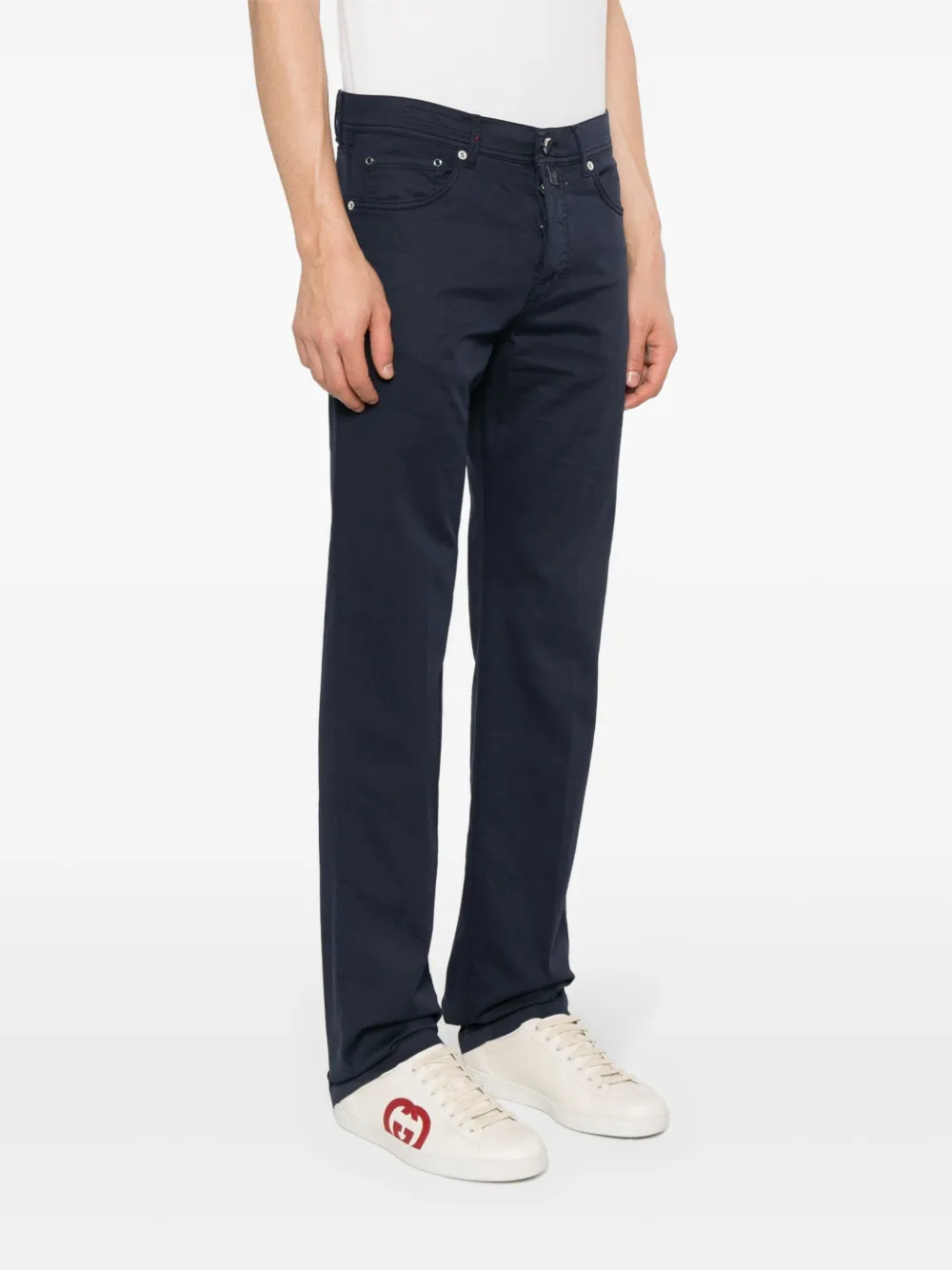 Shop Kiton Pressed-crease Straight Trousers In Blue