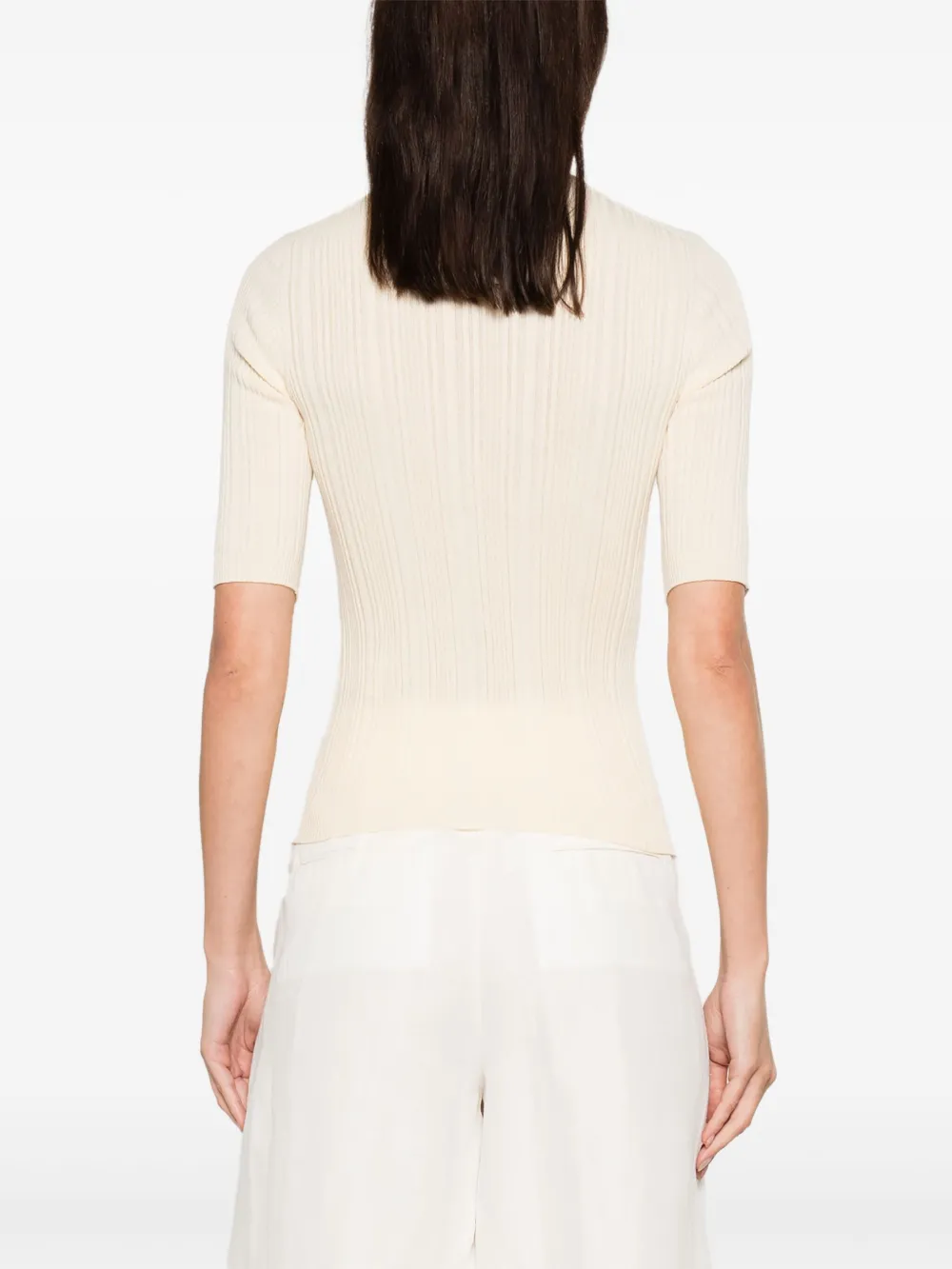 Peserico Geribbelde trui met korte mouwen Beige