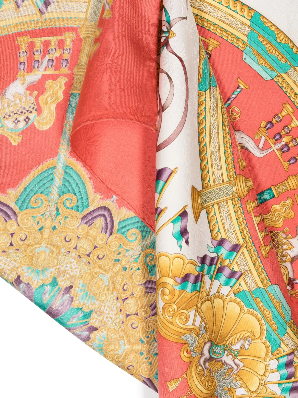 Pre-owned Hermes 1980s Carousel-print Silk Scarf In White
