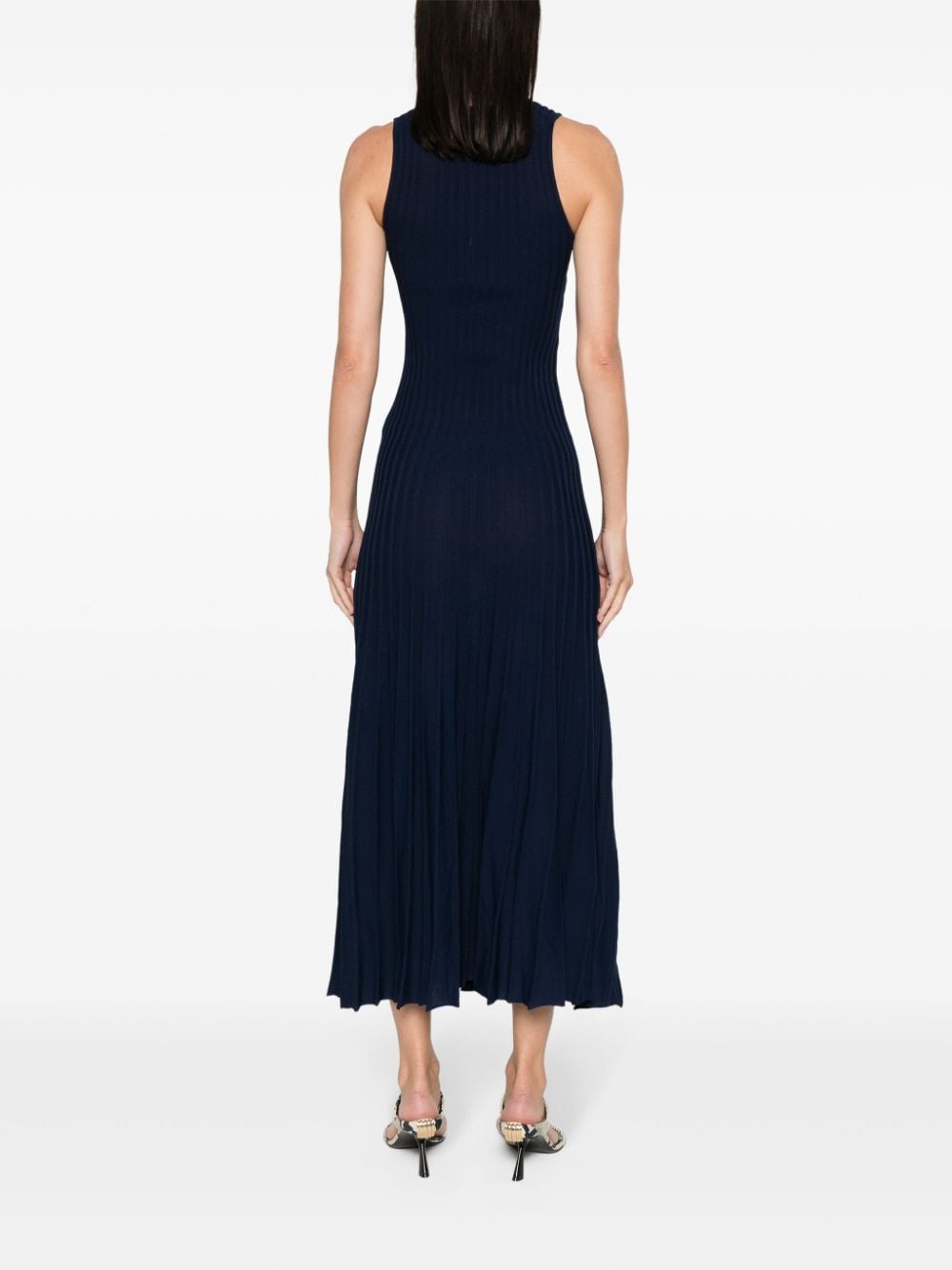 Shop Alberta Ferretti Ribbed-knit Maxi Dress In Blue