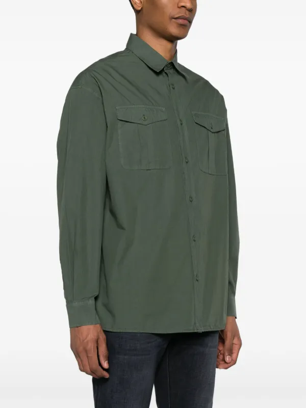 Emporio Armani logo-patch Organic Cotton Shirt | Green
