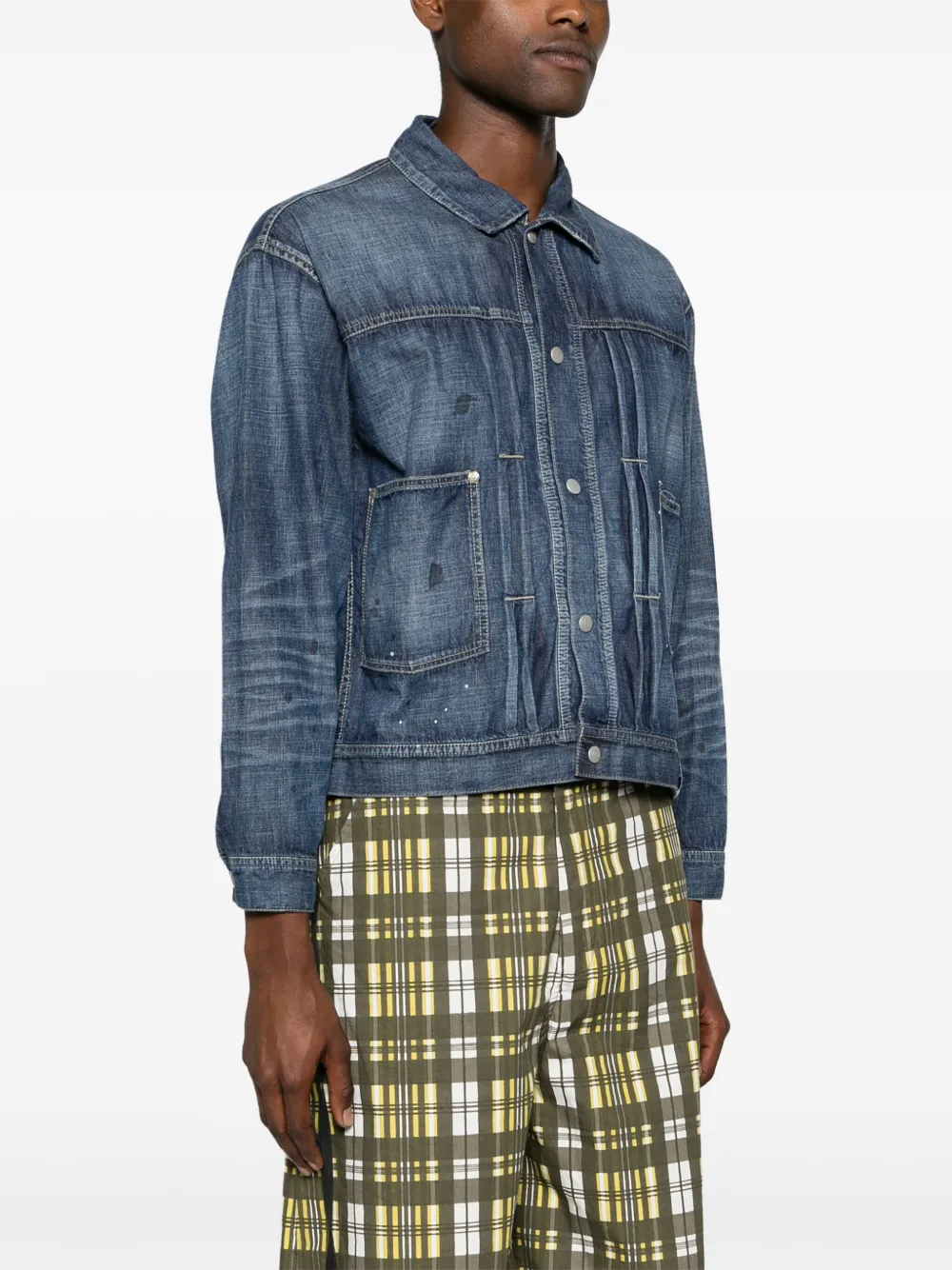 Neighborhood Denim jack met verfprint Blauw