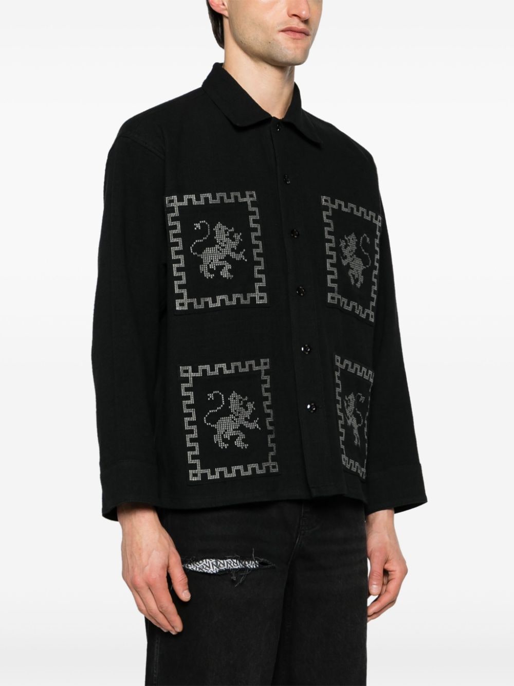 Shop Neighborhood Gt-embroidered Cotton-blend Shirt In Black