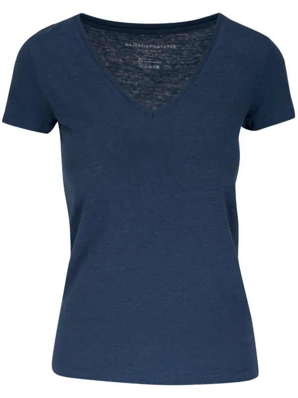 Majestic Filatures V neck short sleeve T shirt Blue FARFETCH TR