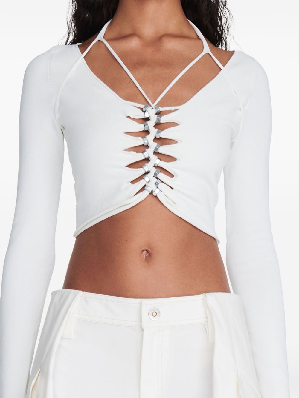 Shop Dion Lee Bolt Loop Cut-out Crop Top In White