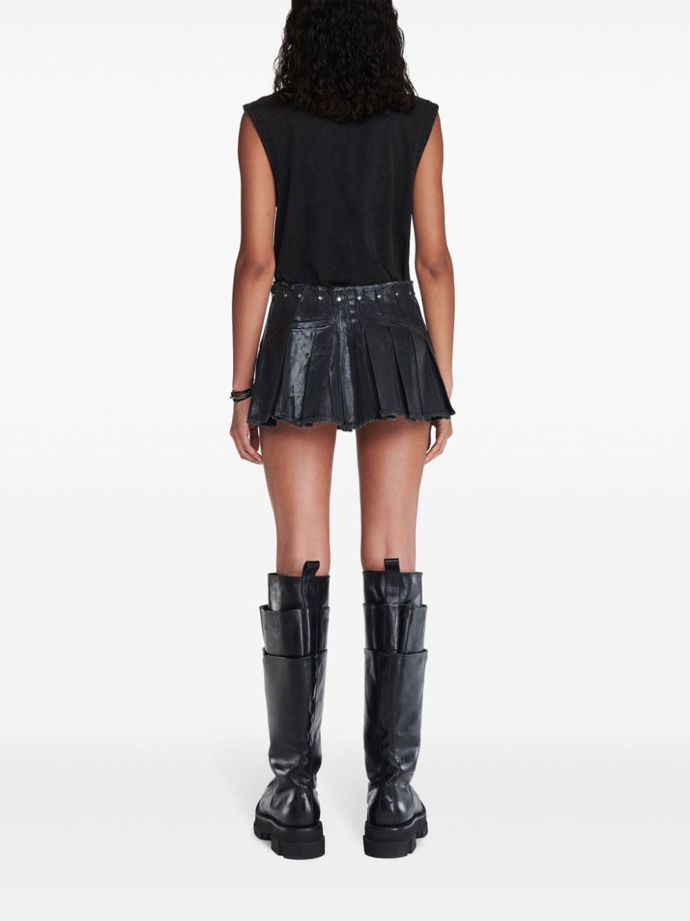 Shop Dion Lee Laminated Pleat Miniskirt In Black
