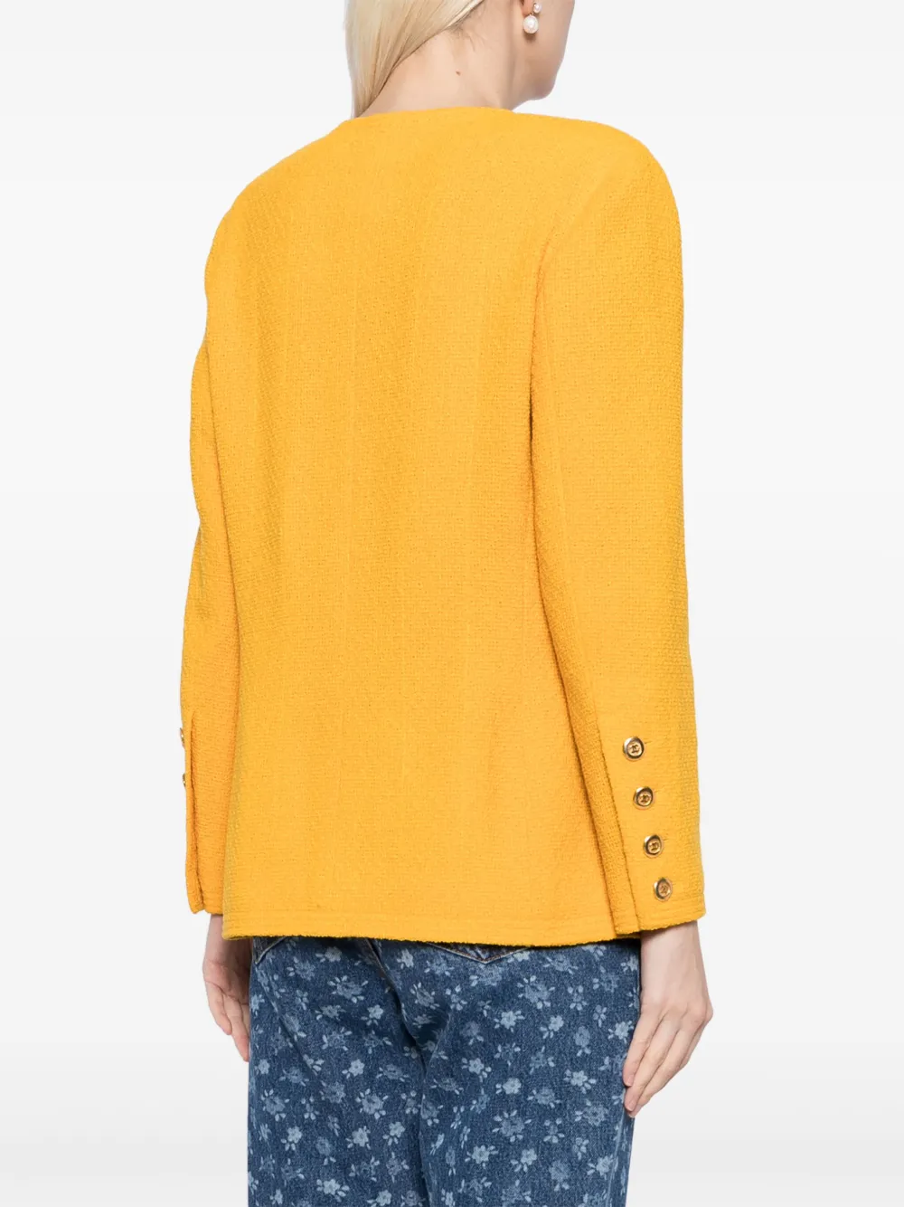 Pre-owned Chanel 1990-2000's Double Breasted Collarrless Jacket In Yellow