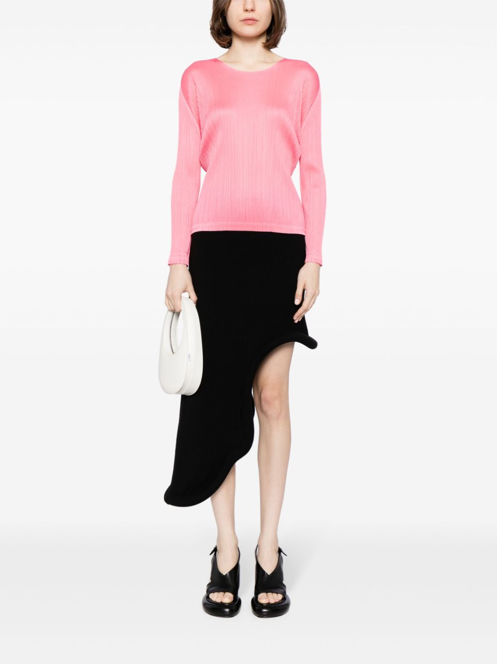 Pleats Please Issey Miyake plissé satin shirt Roze