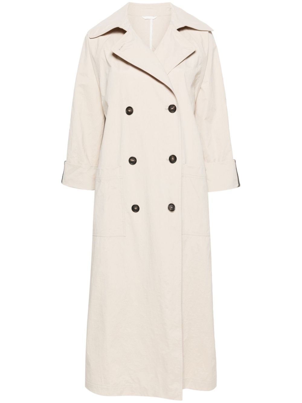 Brunello Cucinelli Double-breasted Crinkled Trench Coat In Neutrals