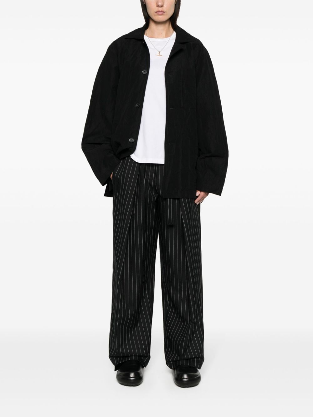 Shop Sofie D'hoore Linen-blend Shirt Jacket In Black
