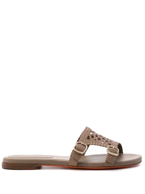 Santoni double-buckle leather slides