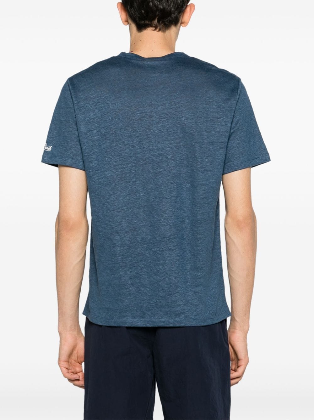 Shop Mc2 Saint Barth Logo-embroidered Linen T-shirt In Blue