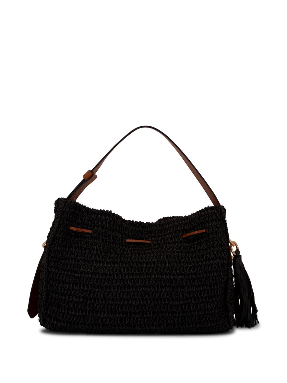 Shop Dorothee Schumacher Crochet Raffia Shoulder Bag In Black