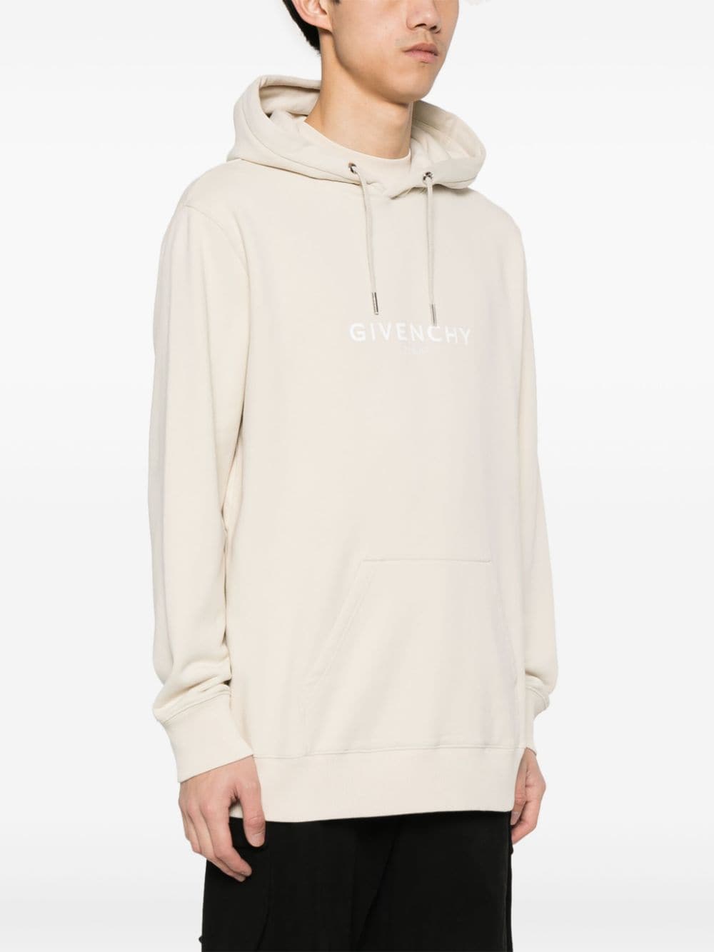 Shop Givenchy Logo-print Cotton Hoodie In Neutrals