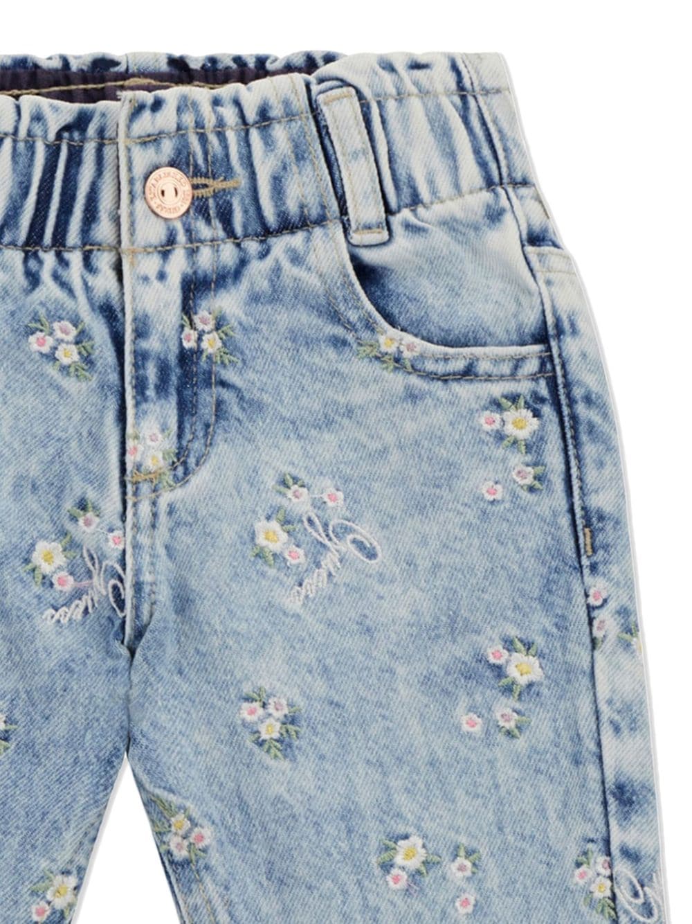 Shop Guess Floral-embroidered Cotton Jeans In Blue
