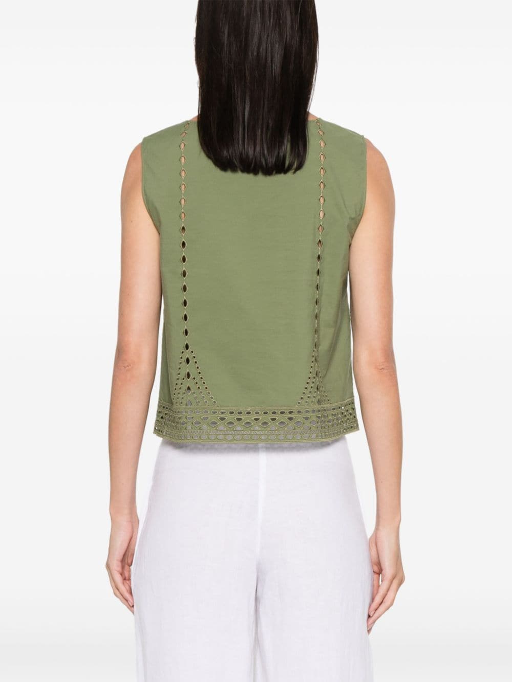 Shop Alberta Ferretti Broderie-anglaise Cropped Top In Green