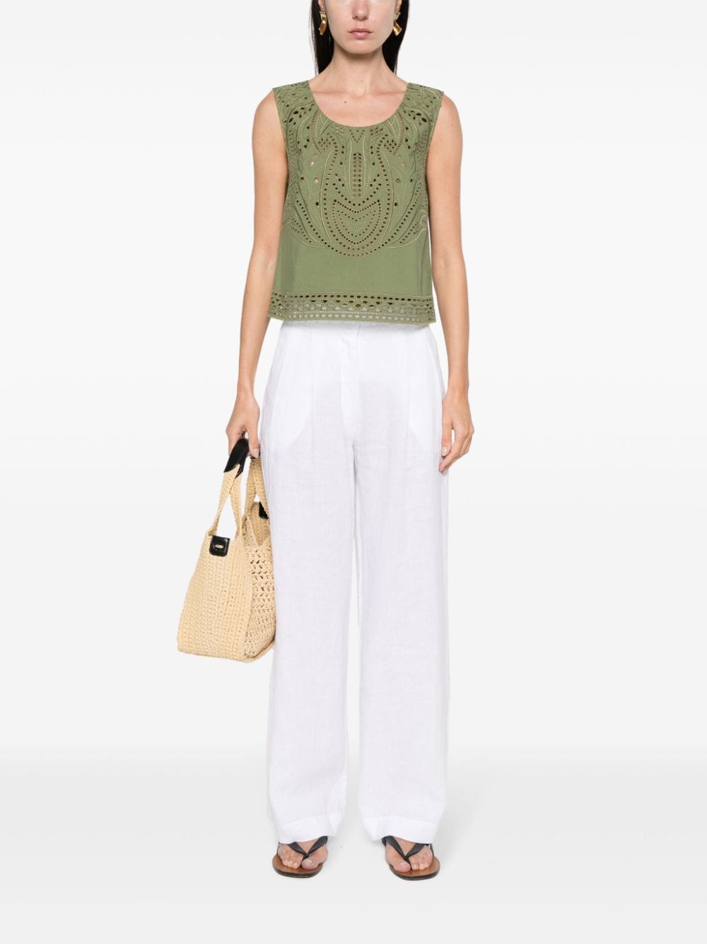 Alberta Ferretti broderie-anglaise cropped top - Groen