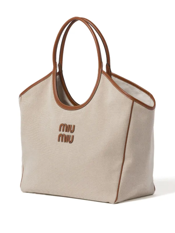 ミュウミュウ正規品/関税送料込み Ivy Canvas Leather Tote Bag Miu Miu Ivy Tote Bag | Neutrals | FARFETCH