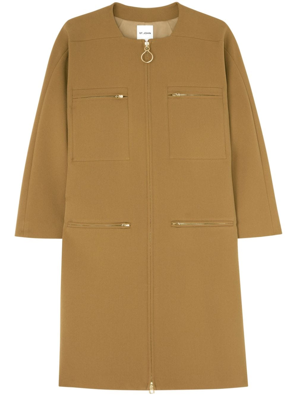 Shop St John Stretch-crepe Single-breasted Coat In Brown