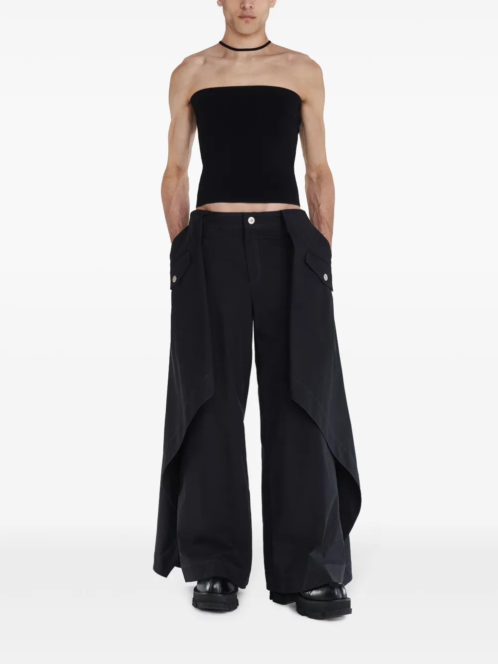 Shop Dion Lee Layered Wide-leg Trousers In Black