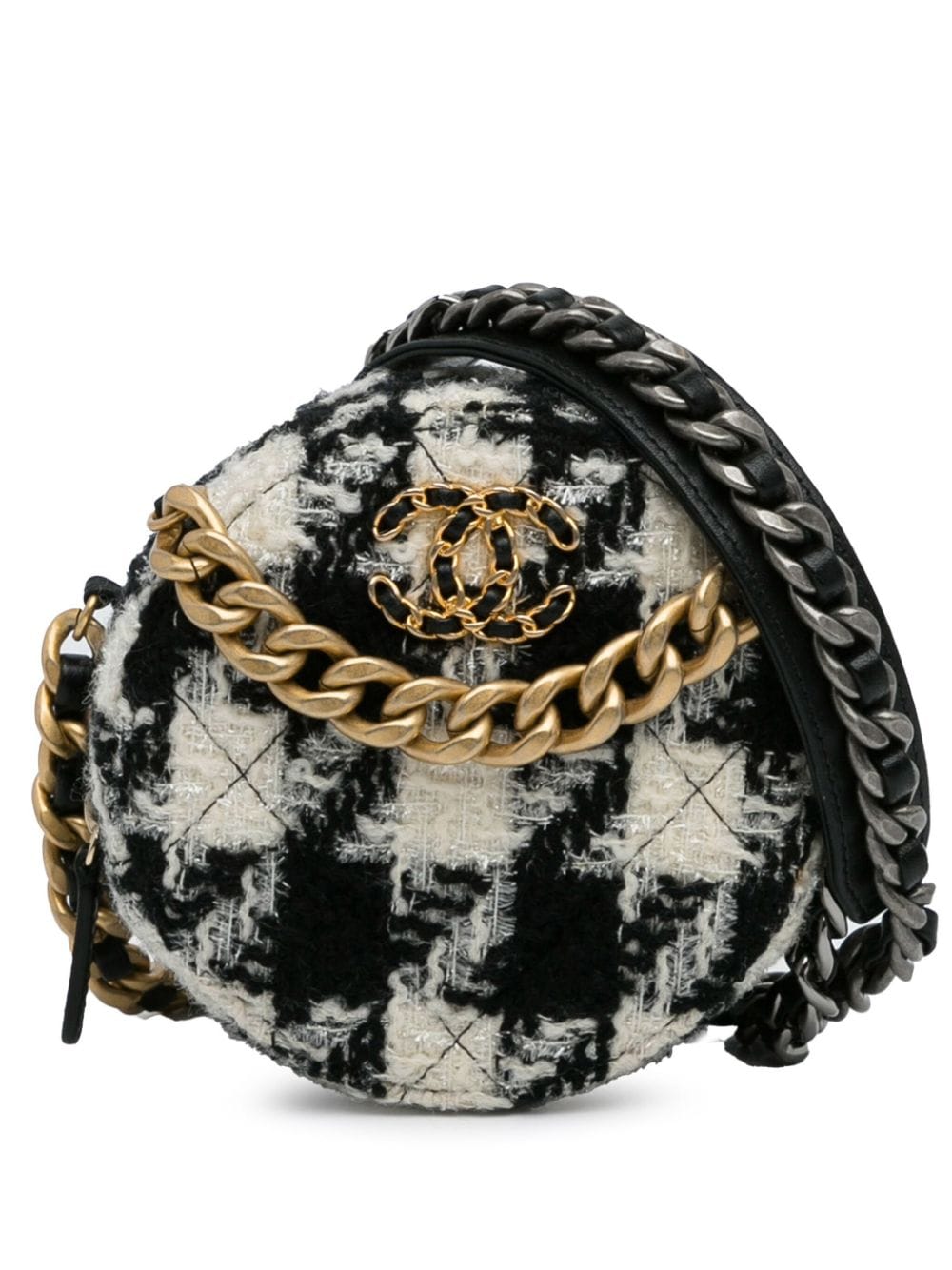 2019 Chanel Round Tweed 19 Clutch with Chain and Lambskin Coin Purse