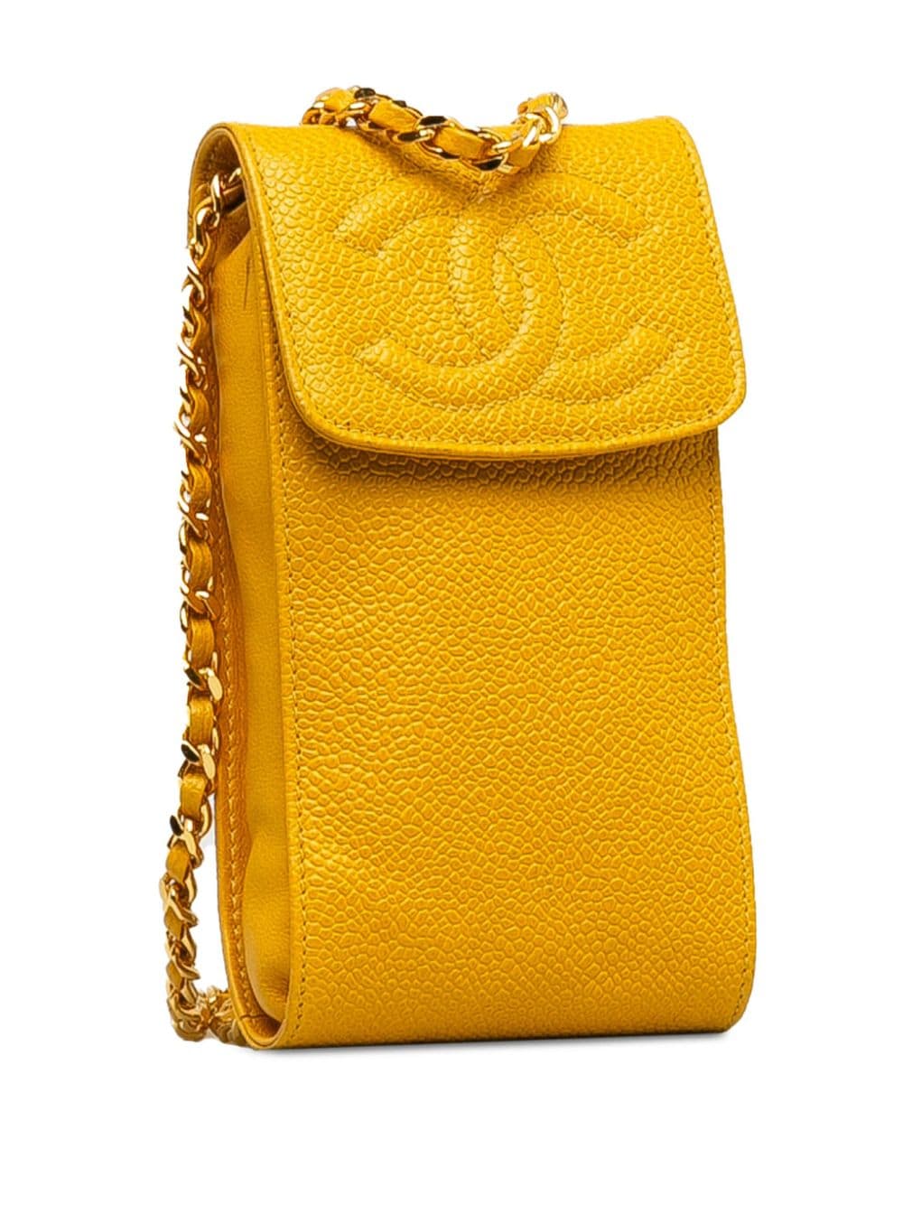Pre-owned Chanel 1996-1997  Cc Caviar Phone Crossbody Bag In Yellow