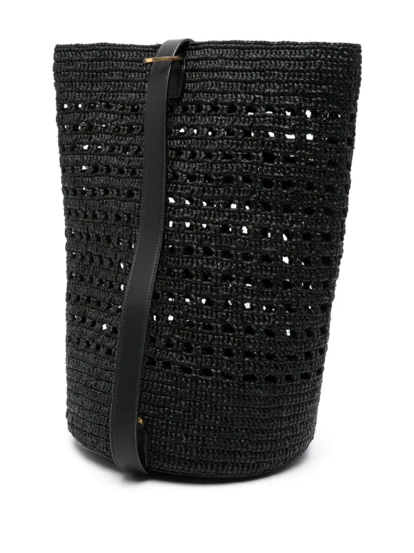 Saint Laurent Woven Raffia Bucket Bag | Black | FARFETCH