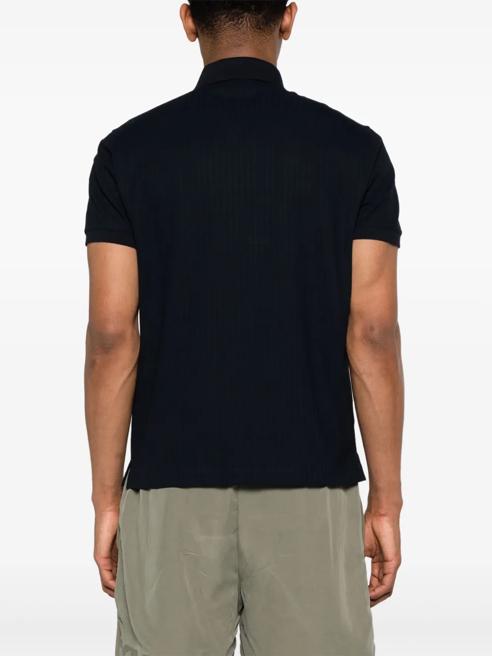 Shop Emporio Armani Textured Cotton Polo Shirt In 蓝色