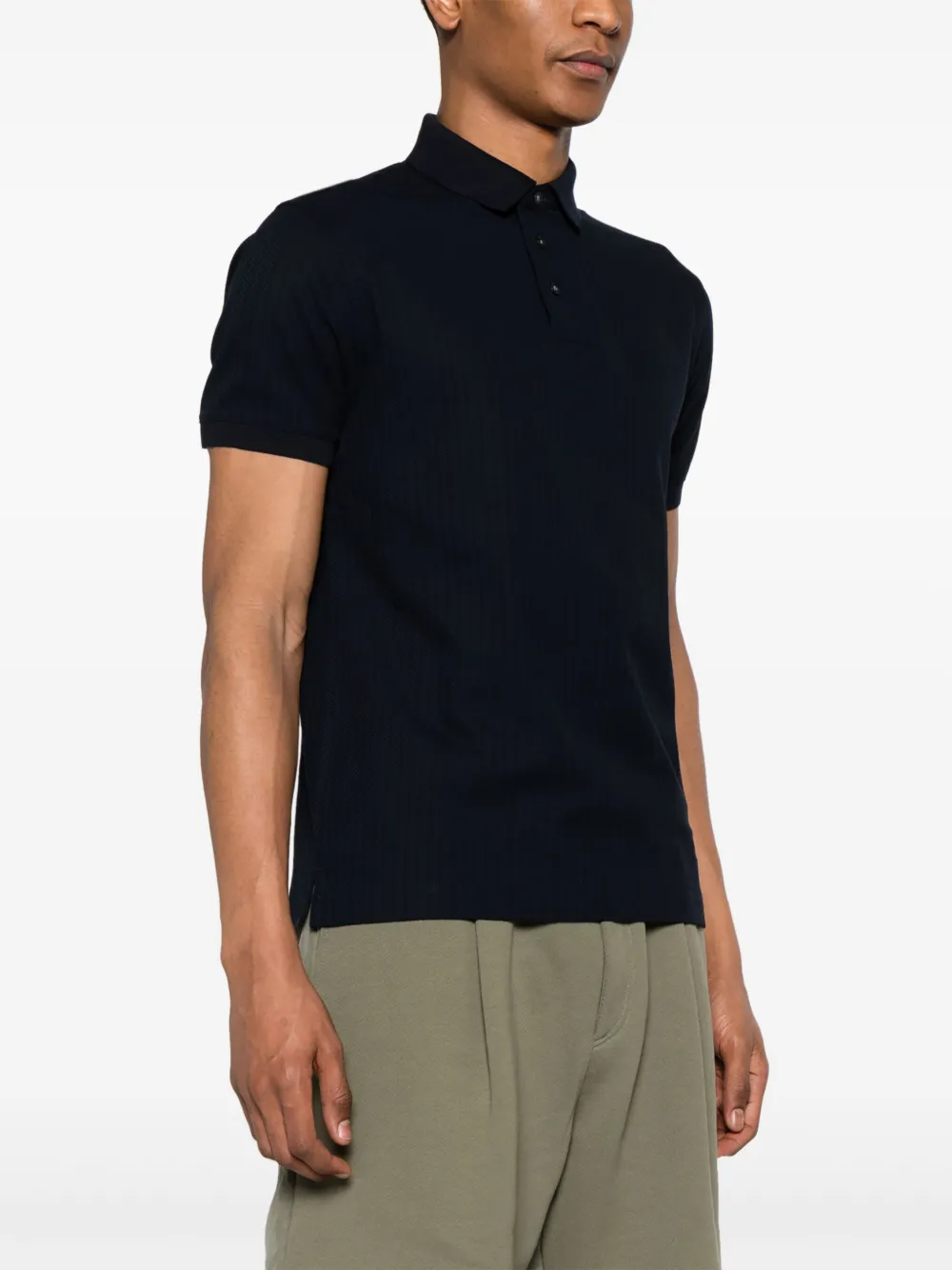 Shop Emporio Armani Textured Cotton Polo Shirt In 蓝色